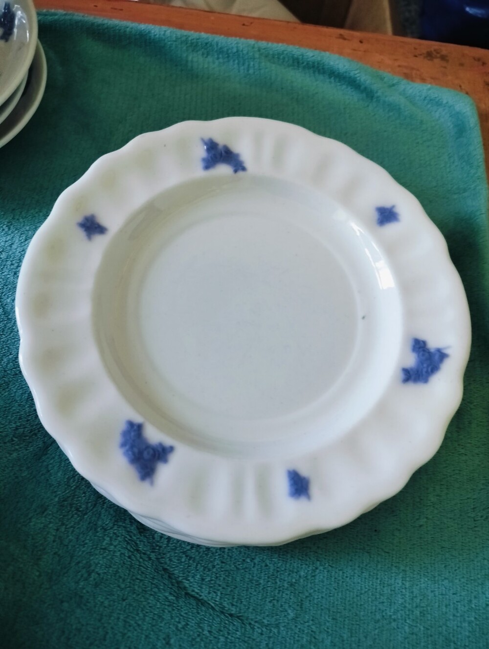 Antique Gustavsberg Sweden Fluted Blue Flower Dessert Plates Set of 6 1890-1910